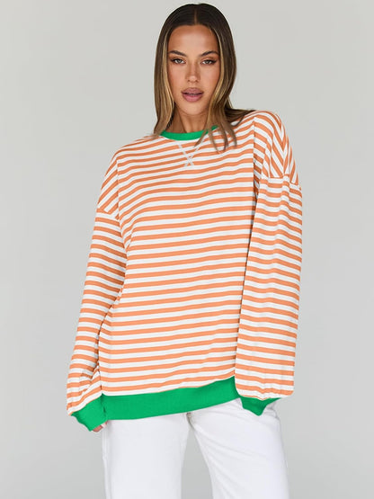 Trendy Queen Oversized Sweatshirt for Women 2025 Fall Crewneck Striped Long Sleeve Shirts Hoodies Cute Top Y2K Outfits