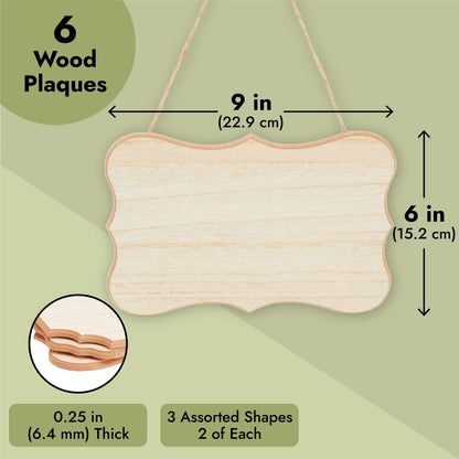 Juvale Blank Wooden Signs - 9 x 6 in, 1/4 in Thick Brown MDF, 6 Pack with Jute Rope - DIY & Home Decor - Wood for Crafts - Things to Paint On & Hanging Plaques