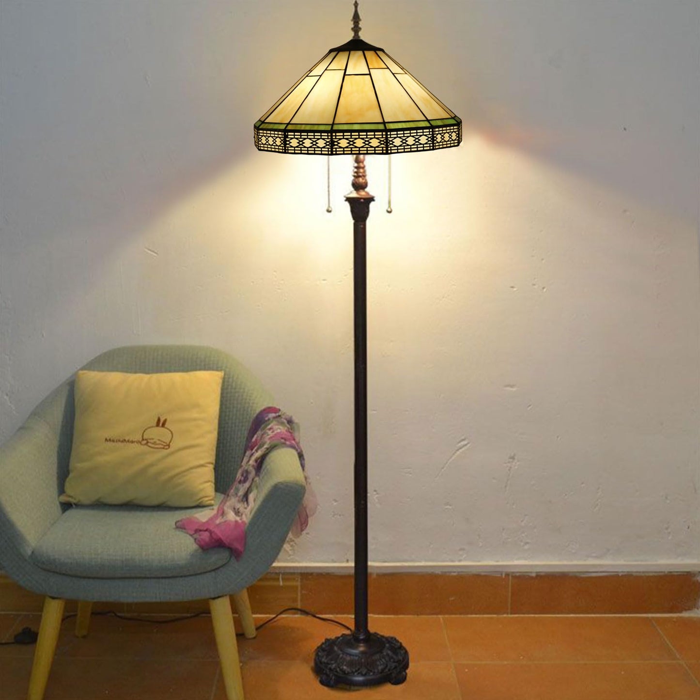 Errzom Tiffany Lamp Shade 16 Inches Wide Accessories Replacement Only Yellow Stained Glass Mission Style Lampshade for Table Lamp Pendant Light Floor Lamp