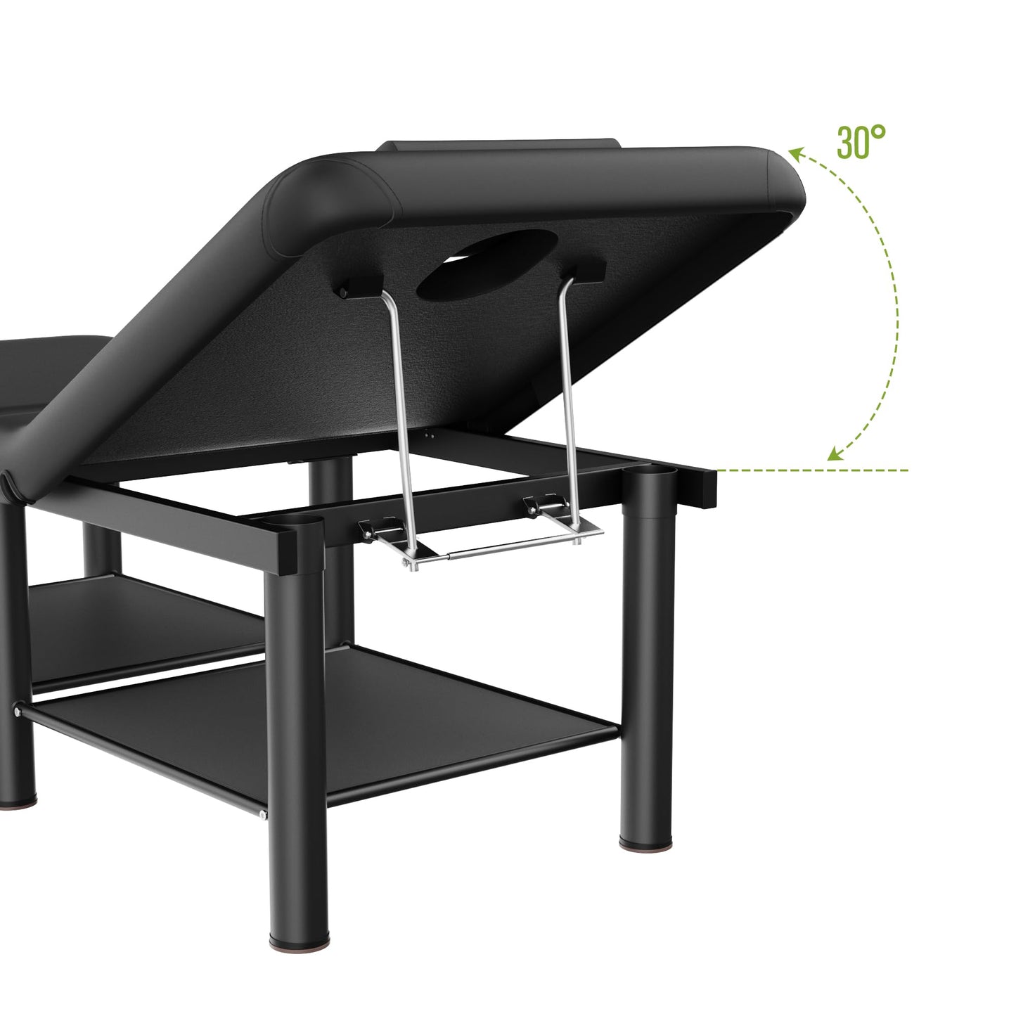 Folding Stationary Massage Table with Backrest and Storage Space for Treatment Table Physical Therapy Table Spa Facial Bed, 6 Round legs Metal Frame PU Leather, 30.5'' Wide × 75'' Long - Black