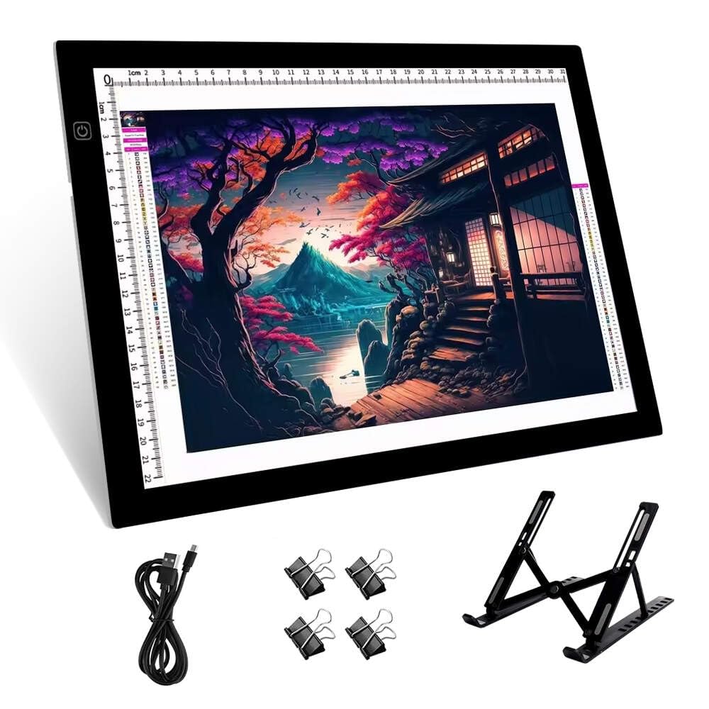 HUAYEYC B4 LED Copy Board Light Tracing Box, 3 Levels Adjustable Brightness Light Pad, for Tattoo Drawing, Streaming, Sketching, Animation, Stenciling, Vinyl Weeding, with 4Pcs Clip and Stand