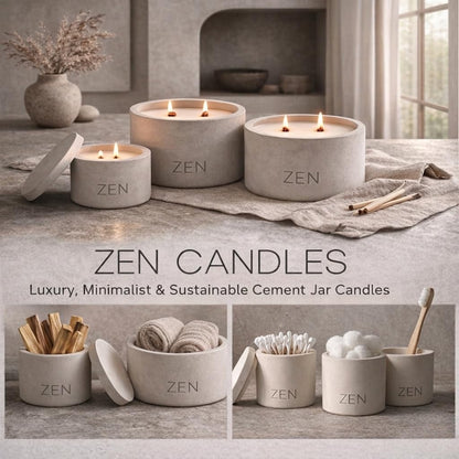 Zen Concrete Candle with Lid – Jasmine Rose Ylang Floral – 100% Beeswax, Minimalist Jar, Wooden Wick, Reusable Container Plant Pot Storage – Luxury-Inspired (Gray, Medium, JAD)