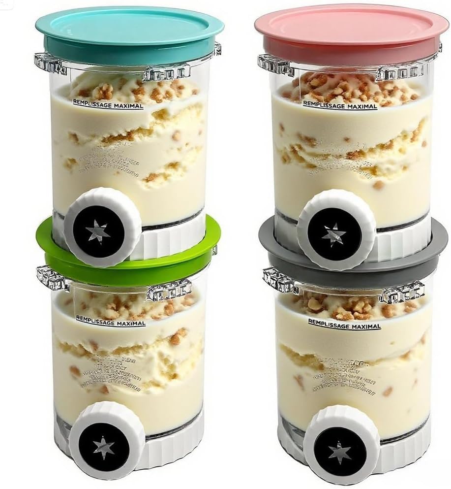 AUMUA 4 Pack NC701 NC700 16oz Ice Cream Pints and Lids Compatible with Ninja Series Swirl Creami Ice Cream & Soft Serve