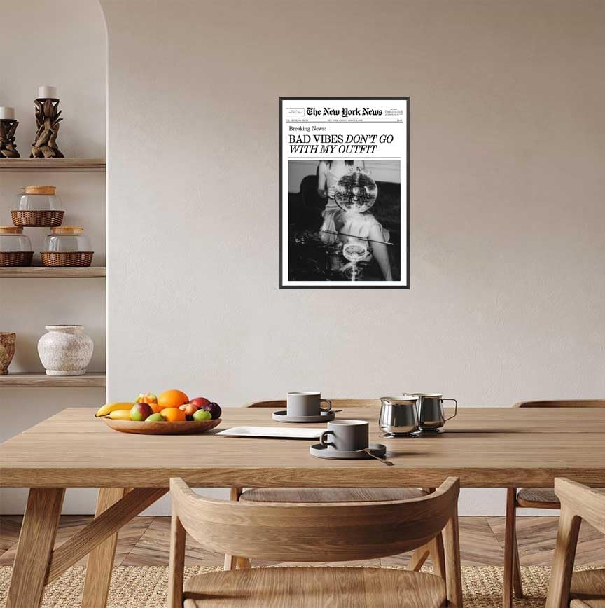 Generic 12x18in Retro Black and White Canvas Wall Art Funny Magazine Cover Newspaper Poster Vintage Disco Ball Bar Cart