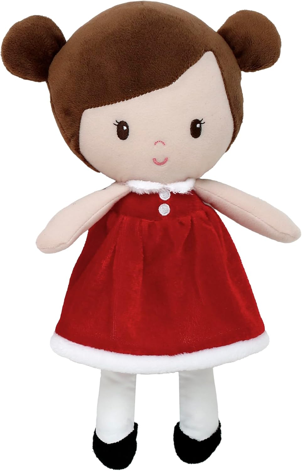 12 inch Plush Baby Doll with Velour Dress with Fur Trim and Satin Accents, Noelle Red