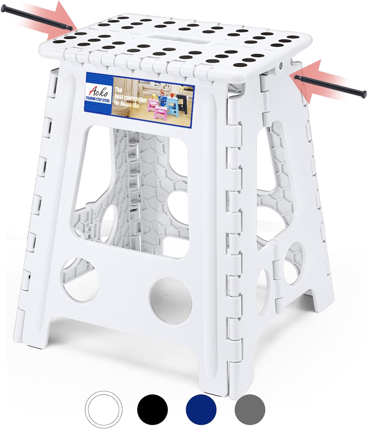 16 Inch 400 lbs ACKO Folding Step Stool Foldable Capacity, Plastic Stools for Adults and Kids, Collapsible Stools