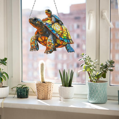 C'eitura DIY Diamond Painting Turtle Suncatcher Kit - Stained Glass Style Crystal Art Hanging Pendant for Home Window Decor, Arts and Crafts Gift for Women, Teens
