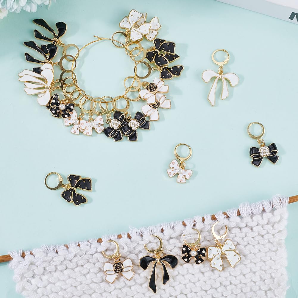 SUNNYCLUE 24Pcs 8 Styles Bow Stitch Marker Cute Crochet Markers Bulk Alloy Enamel Leverback Earrings Hooks Lobster Claw Clasps Locking Metal Knitting Charms for Jewelry Making Weaving DIY Craft Women