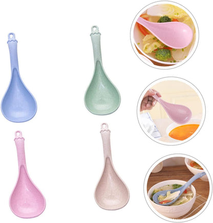 4pcs Wheat Straw Soup Spoon Set, Japanese Ramen Chinese Spoons, Unbreakable Kitchen Cutlery for Soup and Porridge