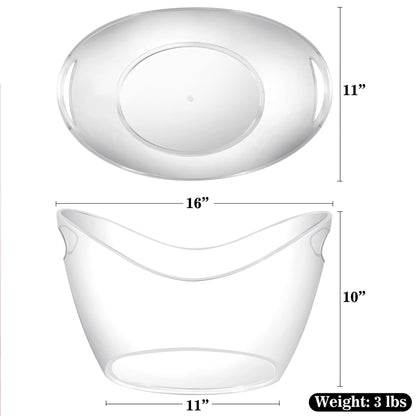 BARsics Large 3-Gallon Clear Plastic Ice Bucket, Beverage Tub for Parties (Pack of 2)