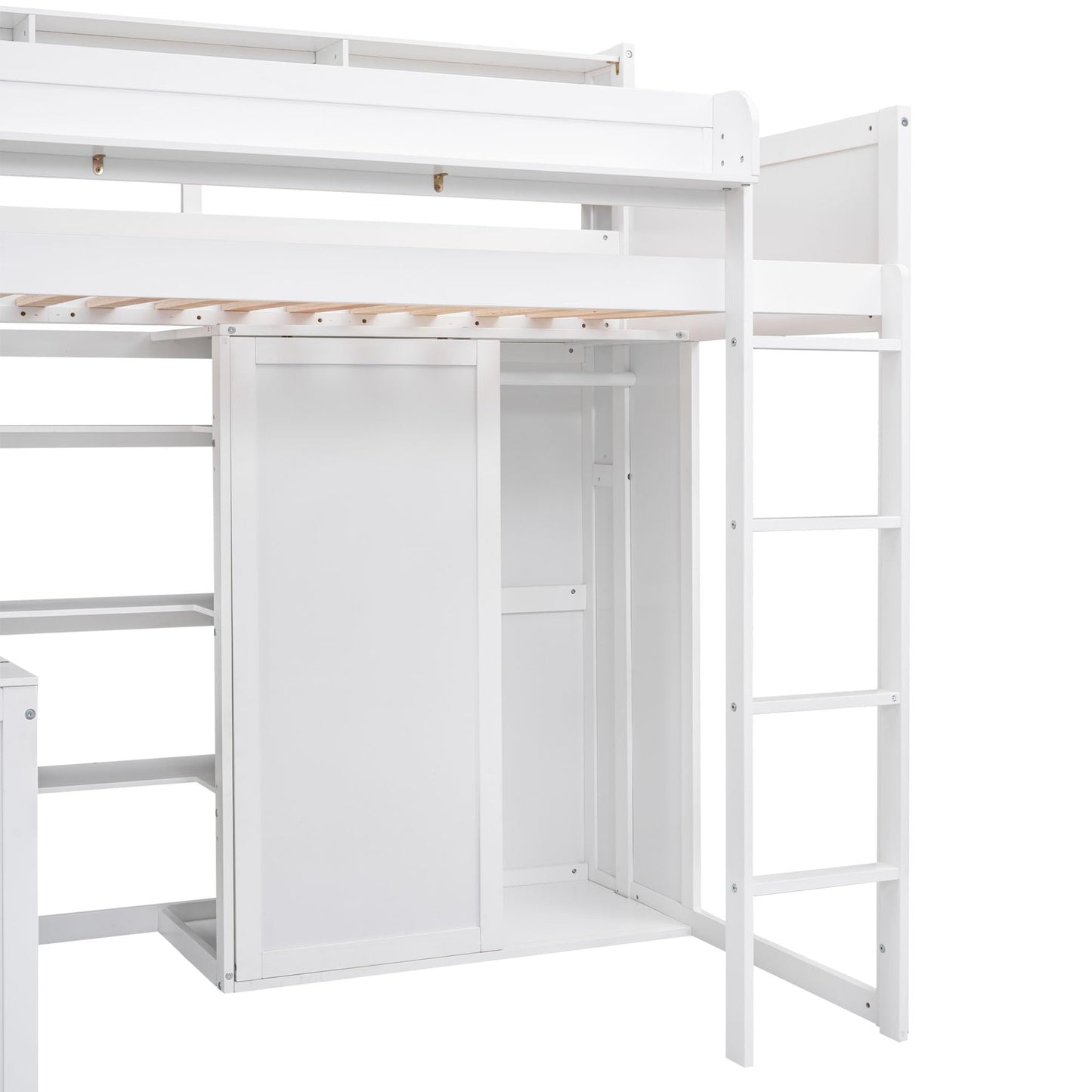 Ball & Cast Twin Size Loft Bed with Big Storage Under-Bed Desk & Staircase,Wooden Bedframe W/Integrated Wardrobe,Drawers & Shelves,Space-Saving,Modern Furniture for Boy Girl Teens Small Bedroom,Gray