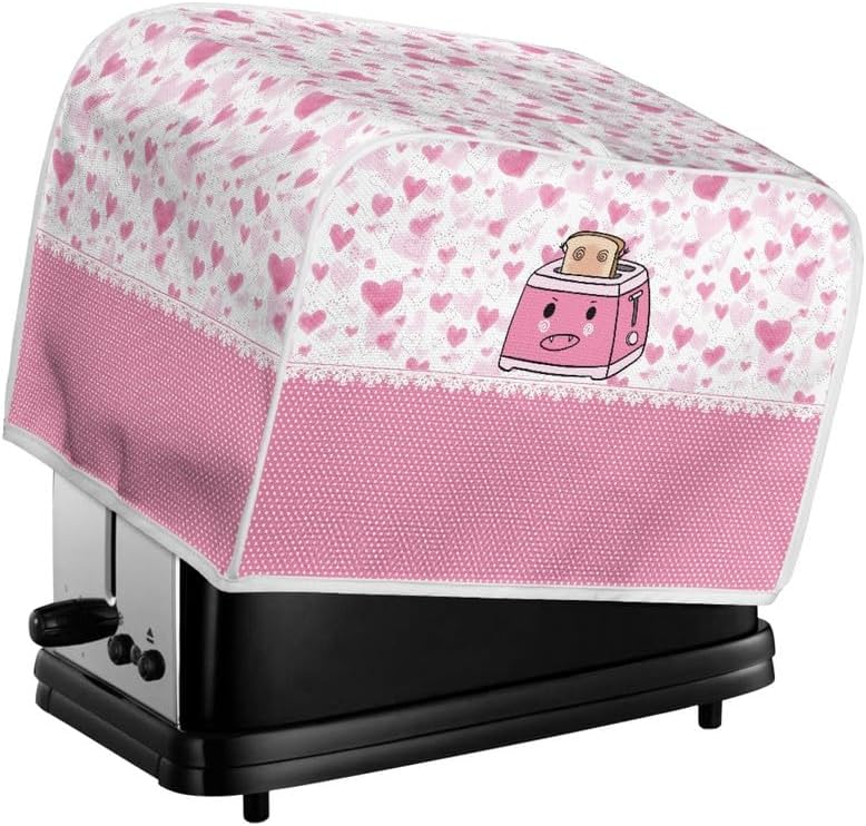 Toaster Cover, Pink Cartoon 4 Slice, Small Appliance Dust Covers, Pink Polka Dot Heart Print, Machine Washable