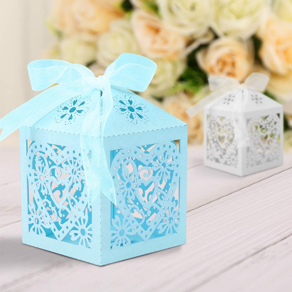 Lucky Monet Love Heart Laser Cut Wedding Candy Gift Box, Chocolate Box for Wedding Favor, Birthday Party (50pcs, Baby