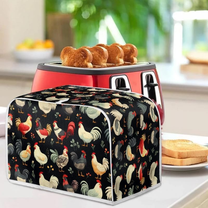 2 Slice Toaster Cover, Farm Chicken Rooster Design, Dust Protection with Hang Loop, Easy to Store (14x14") 2PCS