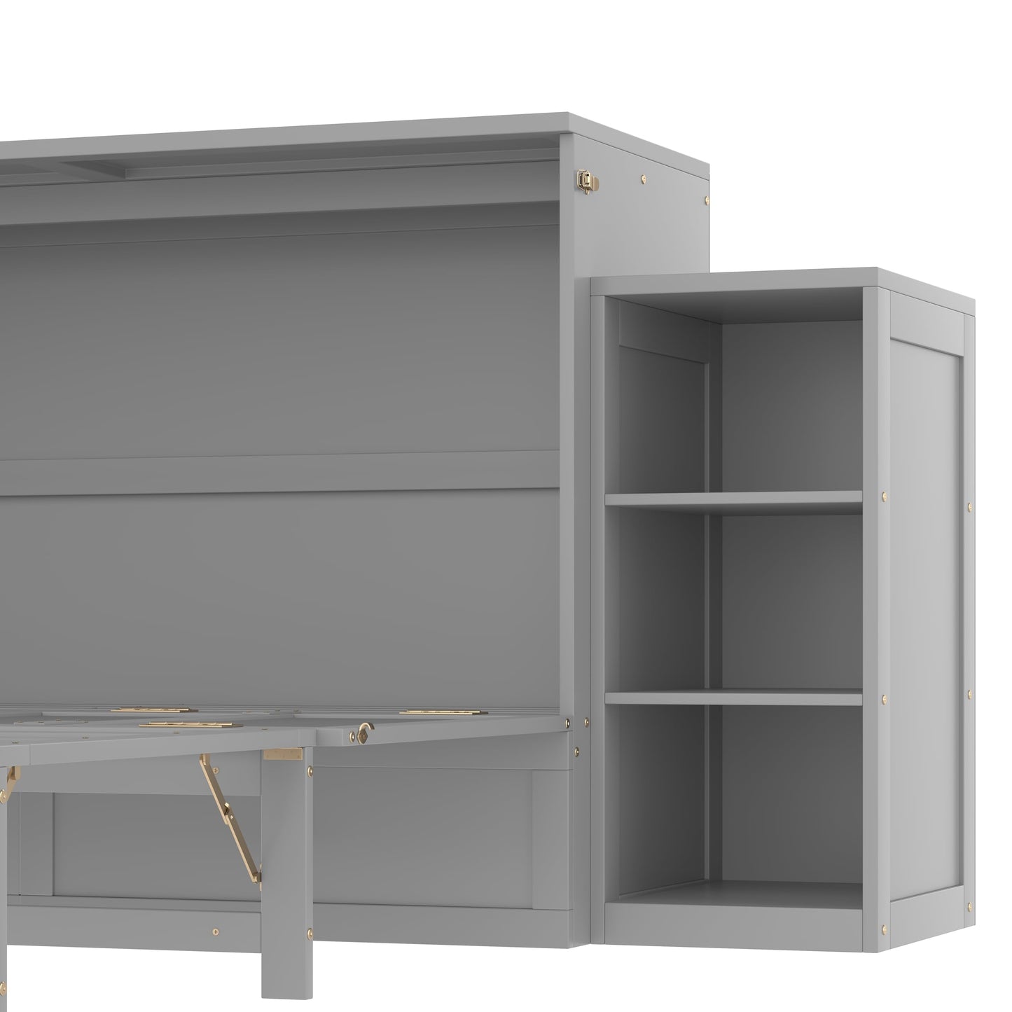 Bellemave Queen Size Murphy Bed, Cabinet Bed with 2 Shelves and Storage Drawers, Farmhouse Murphy Cabinet, Noisy Free, for Guest Bedroom, Living Room, Office, Light Gray