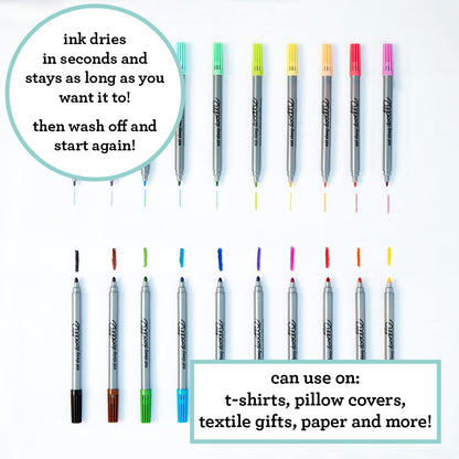 eatsleepdoodle Artist Set of 20 Original Doodle Wash-Out Fabric Marker Set - Double-Ended Felt Tips in Handy Storage Box