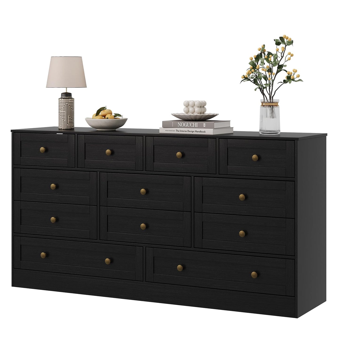 Garvee Wooden Dressers for Bedroom with 12 Drawer, Black Dresser for Adult Bedroom, Modern Wood Chest of Drawers for Living Room, Closet, Hallway, Farmhouse TV Stand Dresser for 75" TV, 61" W×31.5" H