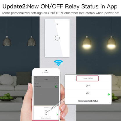 MoesGo WiFi Smart Wall Light Switch,Glass Panel, Multi-Control(3 Way), 2.4GHz Wi-Fi Touch Switches, Neutral Wire Required, Remote Control Smart Life/Tuya App, Work with Alexa, Google Home White 1 Gang