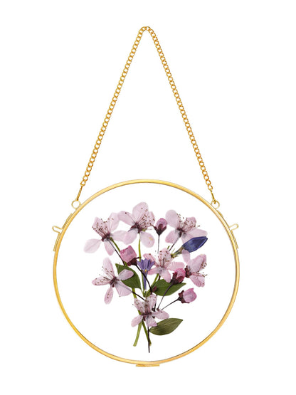 REDHUGO Glass Frame for Pressed Flowers Handmade, Wall Hanging Brass Floating Frame, Double Glass Round Picture, Glass Frame for Dried Flowers Poster Home Wall Decor, Circle, Gold (FRAME ONLY)