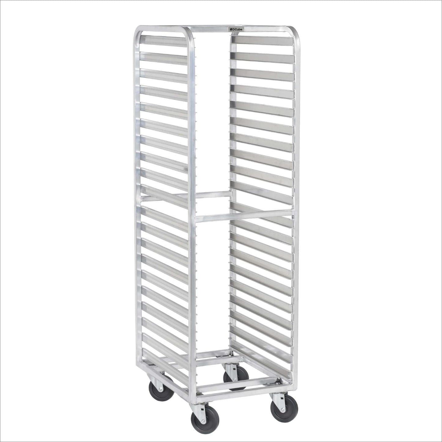 DCUBE Aluminum 20-Pan Bakery Rack with 3" Spacing, Heavy-Duty Double-Welded Frame, Side Load Pan Slides, 5" Polyolefin Swivel Casters, Commercial Sheet Pan Rack for Bakery, Kitchen & Food Service