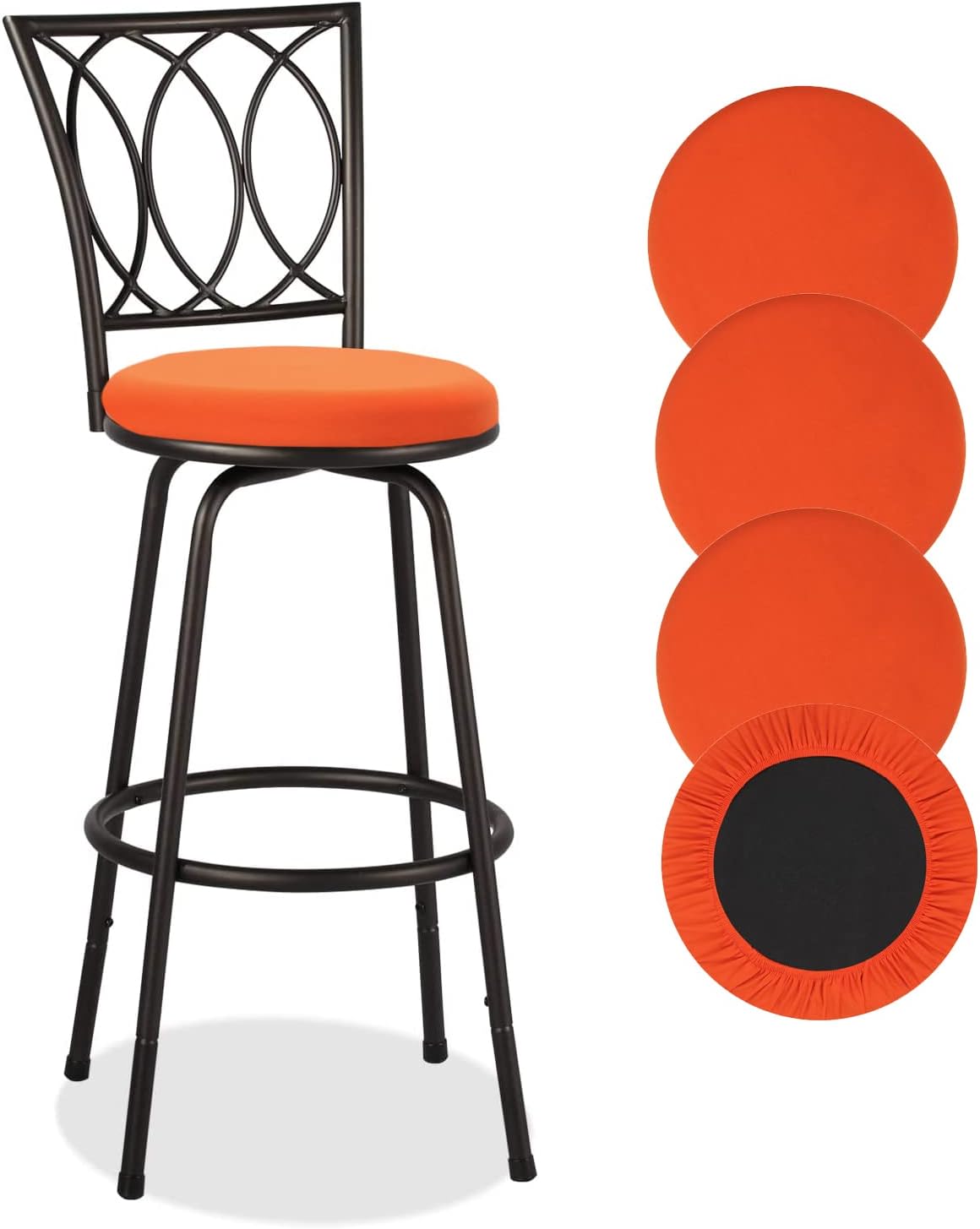 4PCS 13-16 Inch Deisy Dee Round Bar Stool Seat Covers Stretch Round Chair Covers for Stool Chair (Orange)
