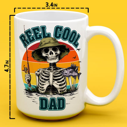 Reel Cool Dad Coffee Mug, Fishing Lover Gifts for Dad, Father's Day Cup, Fishing Gifts for Men (15oz)