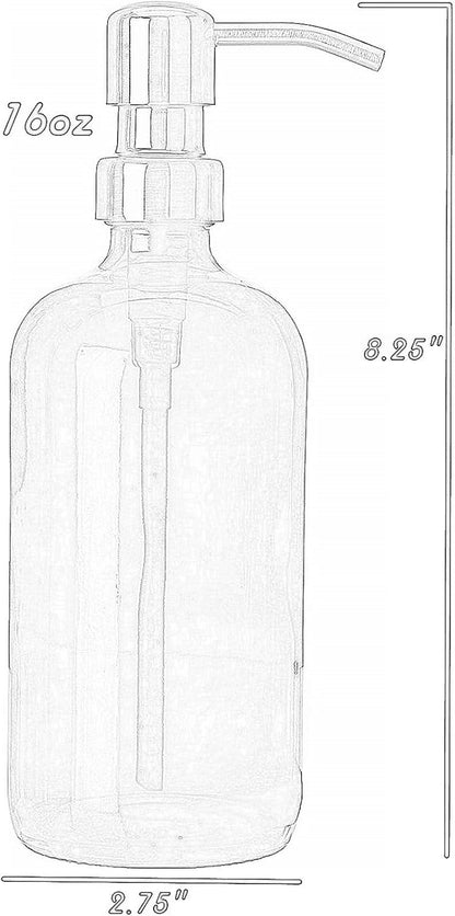 Gray Soap Dispenser with Black Pump, Non-Slip Coaster, Semi Translucent Smokey Grey 16oz Glass Bottle