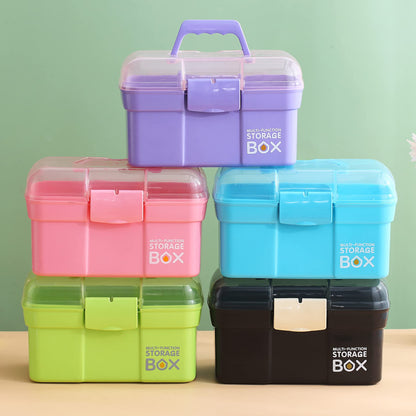 Kinsorcai 11'' Plastic Box Organizer with Removable Tray, Sewing Box Organizer (Purple)