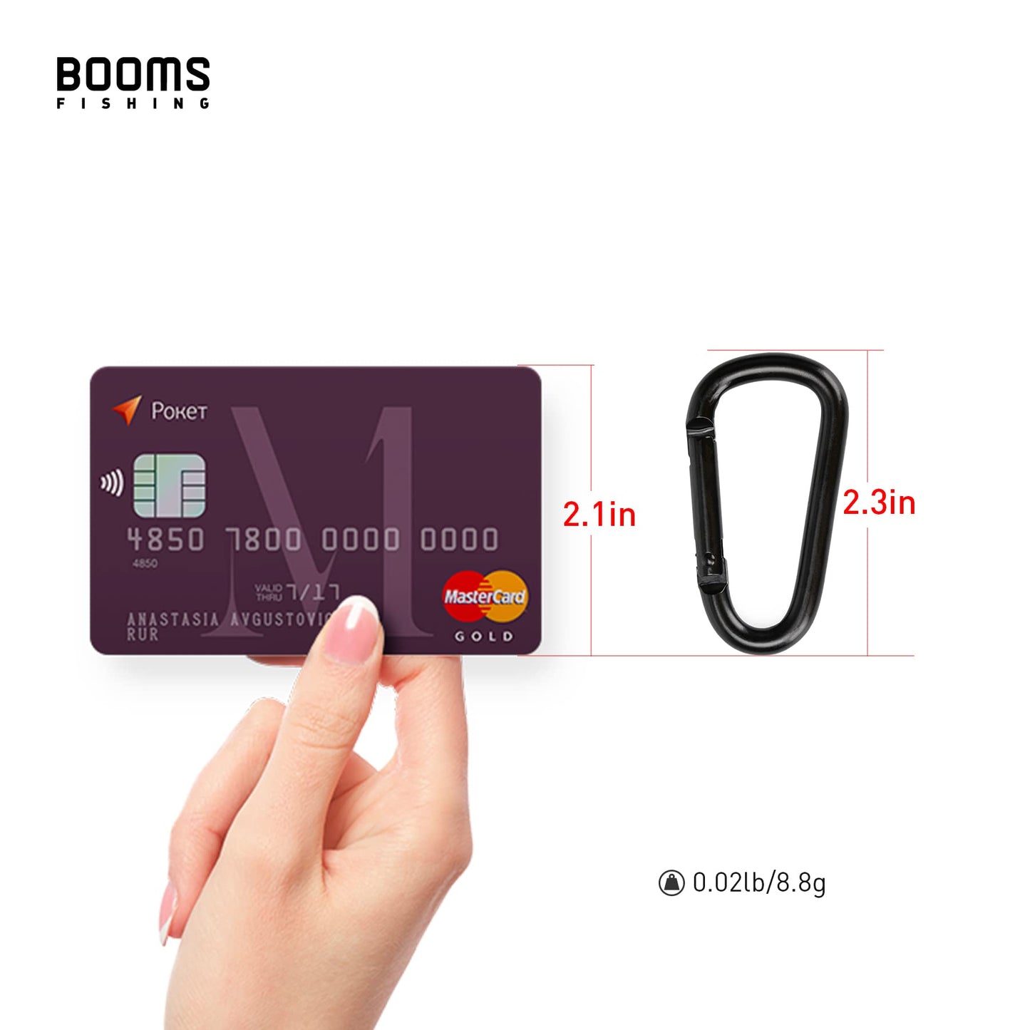 Booms Fishing CC2 Carabiner Clip, 2.3" Small Carabiner Keychain, Multi-use Aluminium D Ring Caribeener Clips, 6 Pack Black