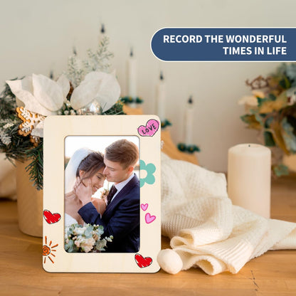 zjdbset Picture Frame Painting Craft Kit for 4 * 6 Photo,10Pcs DIY Unfinished Wooden Picture Frames with 12Pcs Painting Color Pen 4 Sheets Crystal Diamond Stickers for DIY Craft