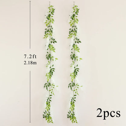 Apeair Wisteria Artificial Flowers Garland, 2Pcs Total 14.4ft Silk Faux Wisteria Vine Kit, Hanging Flower Plant for House Outdoor Garden Ceremony Outside Wedding Arch Floral Decor (2, White)