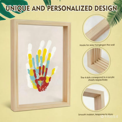 Hand Casting Kit for Family – DIY Hand Mold Kit with Natural Wood Frame, Non-Toxic Paints, Baby Handprint & Footprint Kit for New Parents, Couples, Adoption Gifts (Wood)