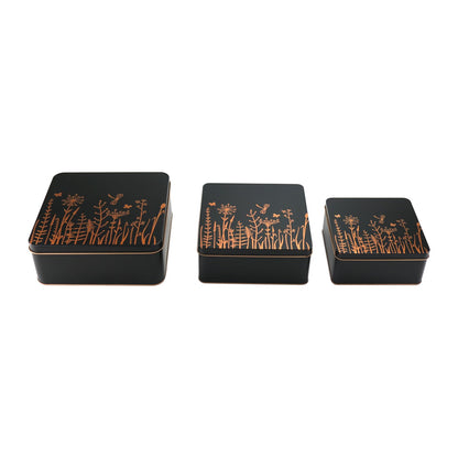 PHILPETY Decorative Storage Box Rural Tin Gift Box Tinplate Candy Cookie Jars Square Storage Containers with Lids for Chocolate Candy Tea Coffee Cosmetics Jewelry Photos Gift Case 3Pcs