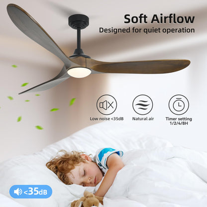 Homlit Ceiling Fan with Lights, 72'' Solid Wood Indoor/Outdoor Ceiling Fan with Quiet Reversible DC Motor, Control with WIFI Alexa App, 3CCT Dimmable, 6 Speeds Bronze Outdoor Fan for Patio Porch
