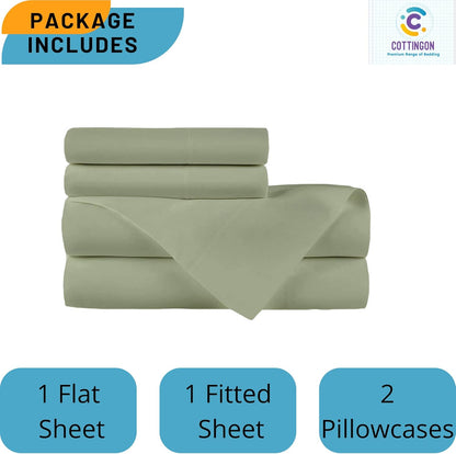 Cottingon Premium 400 TC 100% Egyptian Cotton 4 PC Sheet Set, Cot Size 33"x75", 7" Deep, Sage