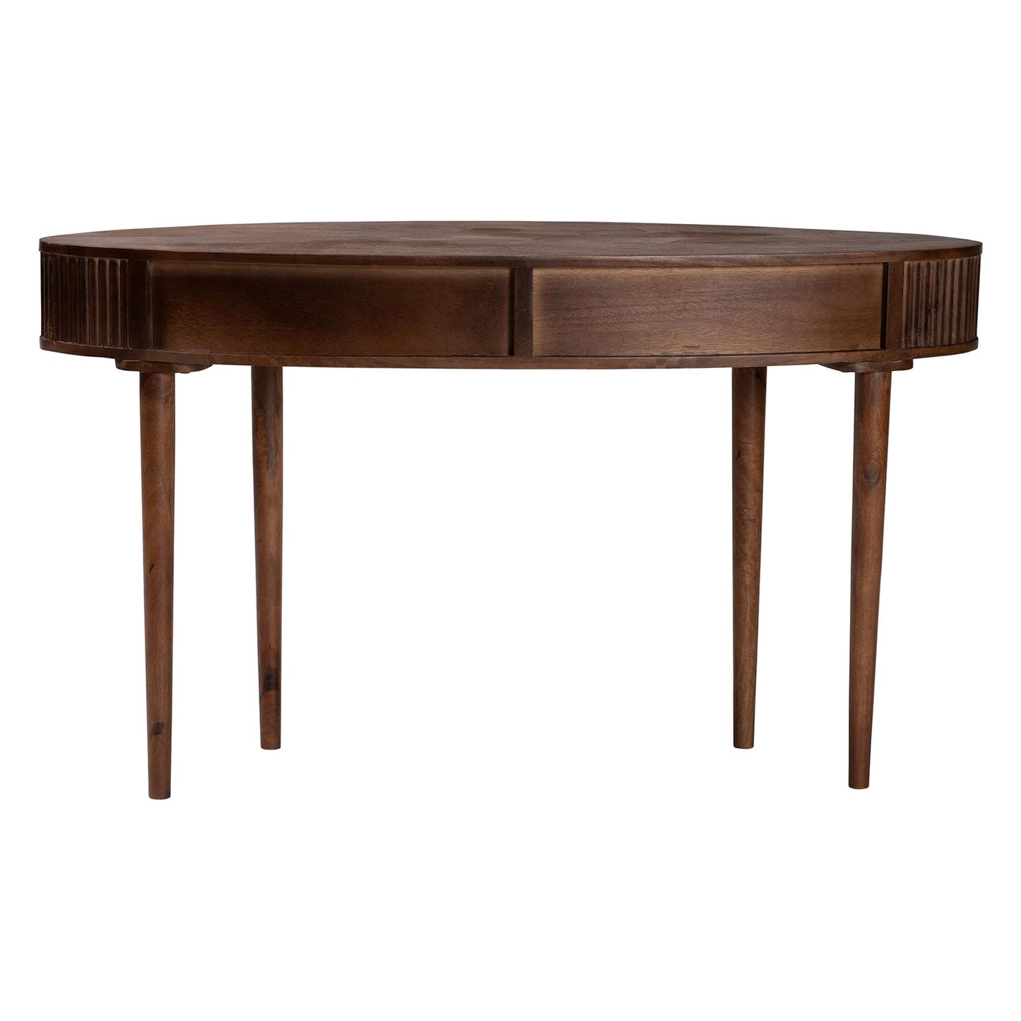 Baxton Studio Linore Fluted Wood Console Table - 2-Drawer Oval Accent Table for Living Room or Entryway