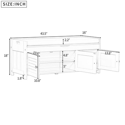 Acosure Wood Storage Bench 3 Shutter-Shaped Doors,Multifunction Shoebox W/ 2 Size and Removable Cushion & Hidden Savings Space,for Entryway,Bedroom,Living Room,Espresso