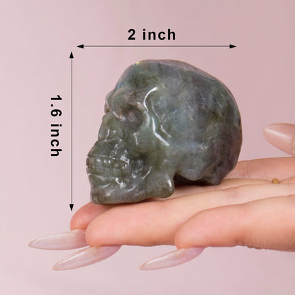 Ytbeoxk 2inch Labradorite Crystal Carved Skull Statue Spiritual Decor Skull Bathroom Decor Bathroom Decor Home Office Decoration Hand Carved Gemstone Reiki Healing for Woman Gift.