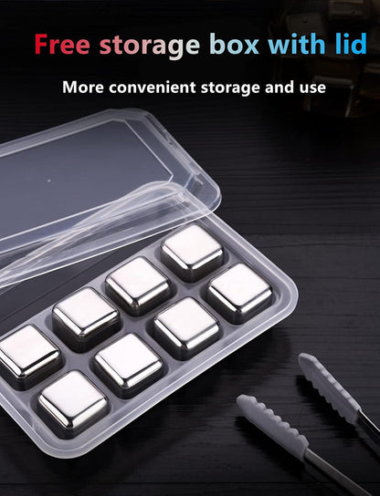 Stainless Steel Ice Cubes, Frozen Metal for Bar, Cold Beer & Whiskey, 8 Pieces