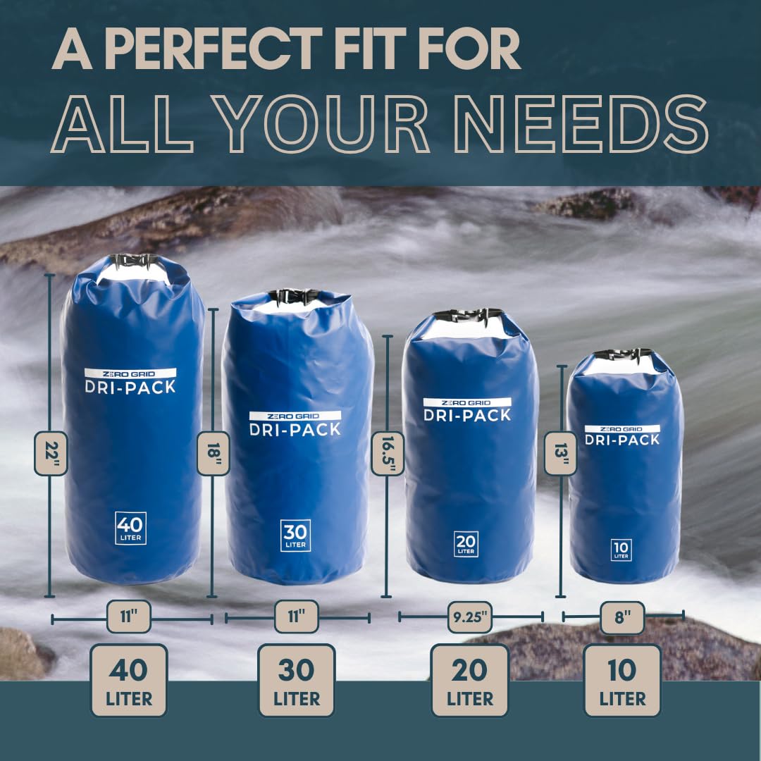 Zero Grid Dry Bag Perfect for Hiking, Camping, Canoeing Multi Sizes Waterproof Keep Goods Dry (10 Liter)