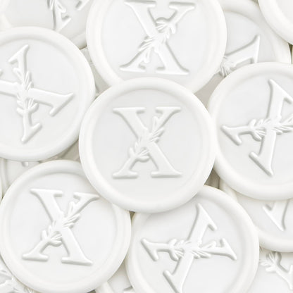 100Pcs White Wax Seal Stickers Handmade Vintage Botanical Leaves Adhesive Letter Wax Stickers for Wedding Party Invitations, Envelope, Gift Wrap, Christmas(Initial X, White)