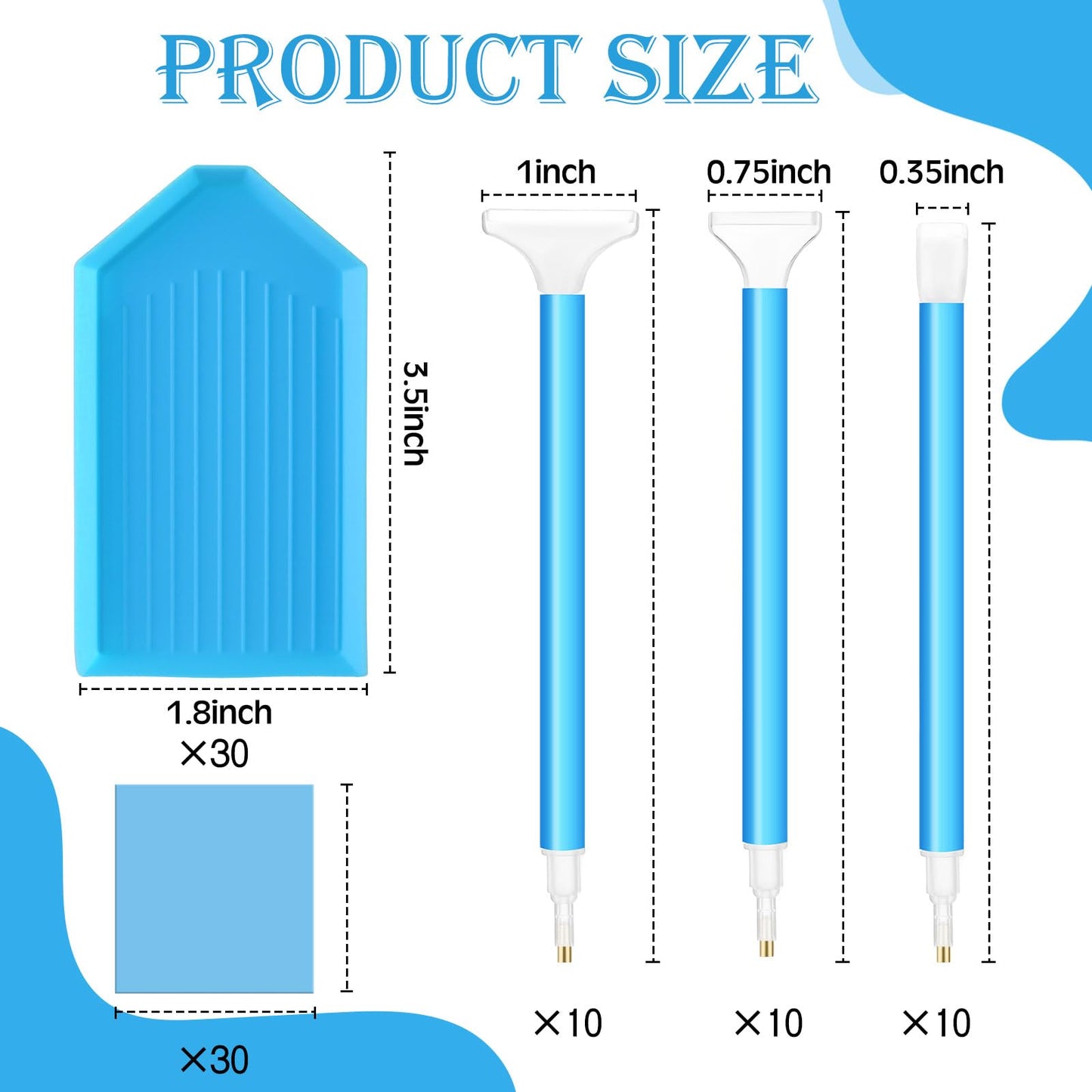 Affrolling 90 Pcs 5d Diamond Art Painting Tools and Accessories Kits Include Drill Pens with 3 Drill Sizes, Plastic Diamond Trays, Glue Clay, Rhinestone Art Painting DIY Accessories(Blue)