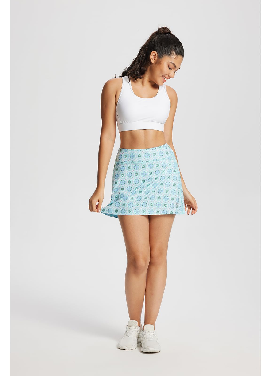 baleaf Women's Golf Skorts Tennis Skirts with Pockets Athletic Running Workout Sports Printed Green Flower XS