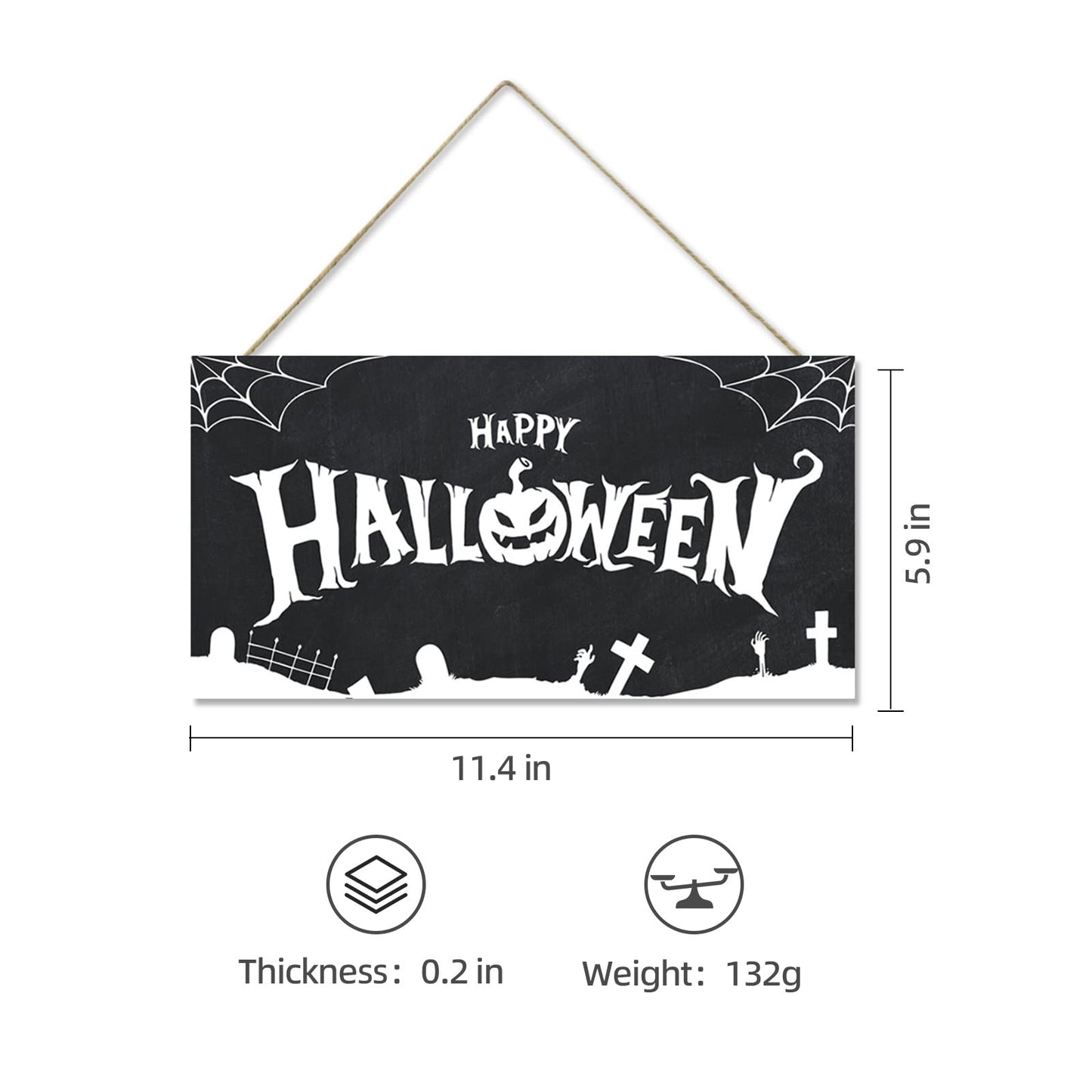 GLLBTPT Halloween Wood Hanging Sign Happy Halloween Decor Sign Spiderweb Sign for Front Door Halloween Decorations Outdoor, Halloween Party Decorations