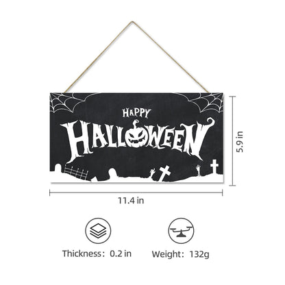 GLLBTPT Halloween Wood Hanging Sign Happy Halloween Decor Sign Spiderweb Sign for Front Door Halloween Decorations Outdoor, Halloween Party Decorations
