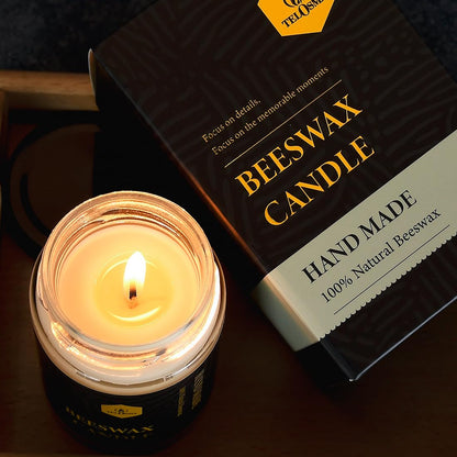Beeswax Candle in Glass jar, 2 Pack Unscented Natural Organic Emergency Candles - Smokeless Clean Burn | 36 Hours Long Burning Time - Off White