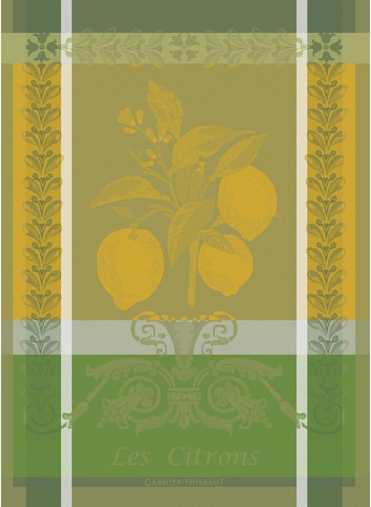 Garnier Thiebaut Citron Zeste French Kitchen Towel, 22"x30", Cotton, Jacquard