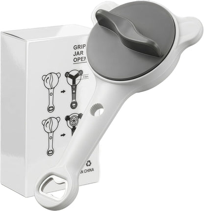 4-in-1 Adjustable Jar Opener by [Brand Name] - Ergonomic Non-Slip Handle for Seniors | Multi-Size Lid Remover (Grey)