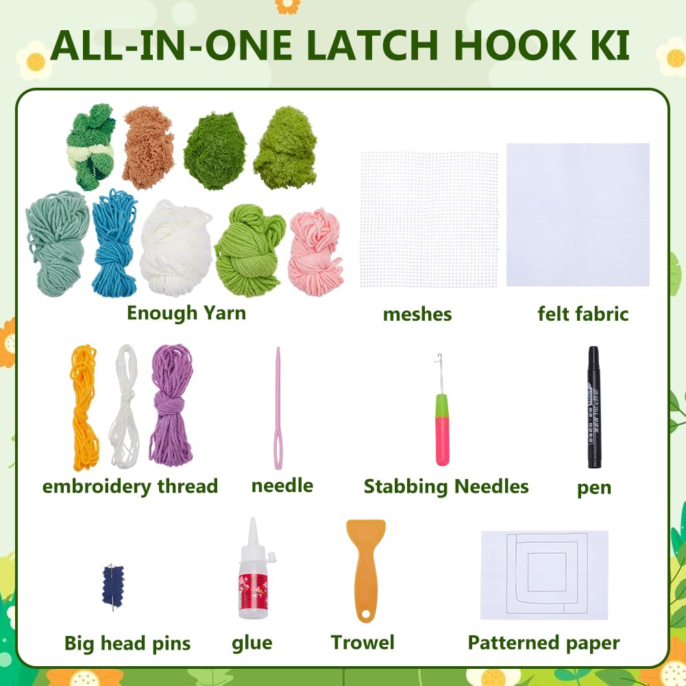 WEBEEDY Latch Hook Moss Coaster Kit for Adults Beginners, 3D Moss Design Coasters DIY Complete Square Coaster Crochet Set with Instruction for Home Office Decor, 7.7x8.3 Inch