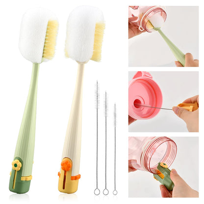 5 in 1 Bottle Cleaning Brush Set, Multifunctional Kitchen Lid Brush Cleaning Tool and Straw Cleaner, Long Handle Bottles Scrubber for Cup Lids, Hard Bristle Sponge Head Bottle Brushes